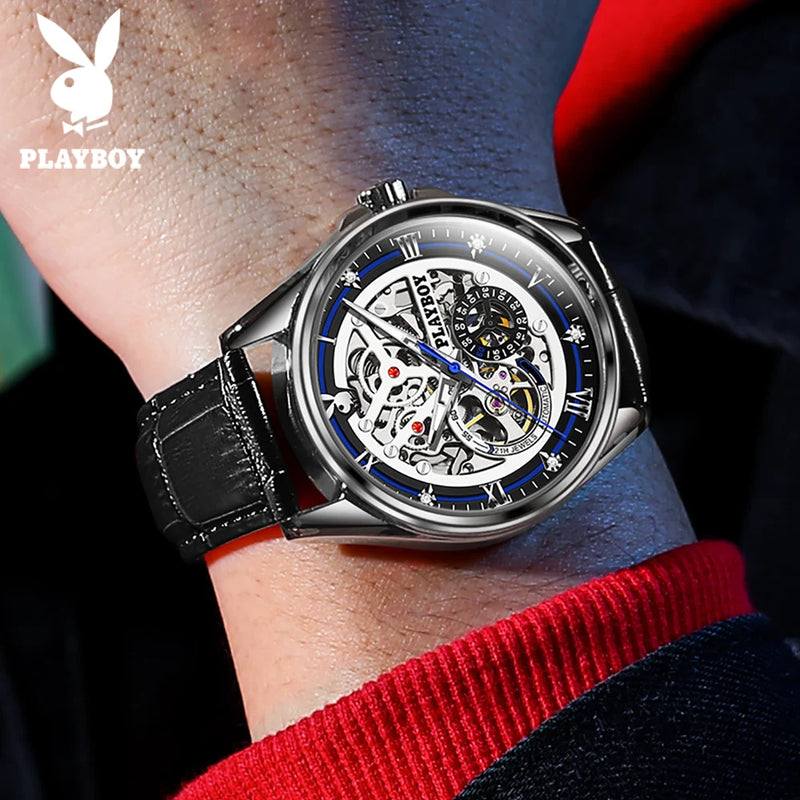 Stainless Steel Skeleton Automatic Mechanical Watch for Men