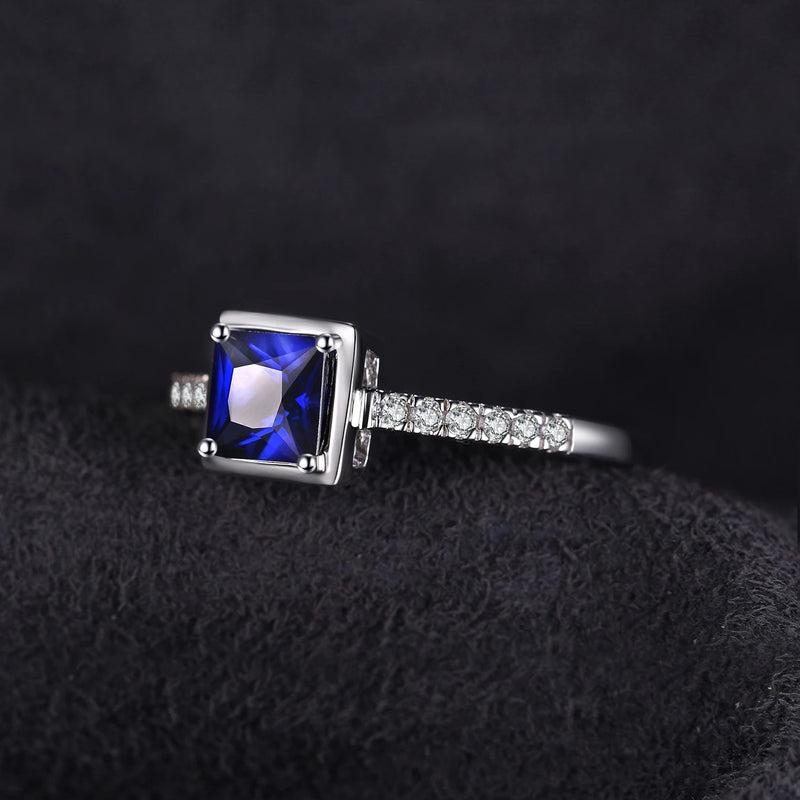 925 Sterling Silver Blue Sapphire Emerald Solitaire Ring for Women