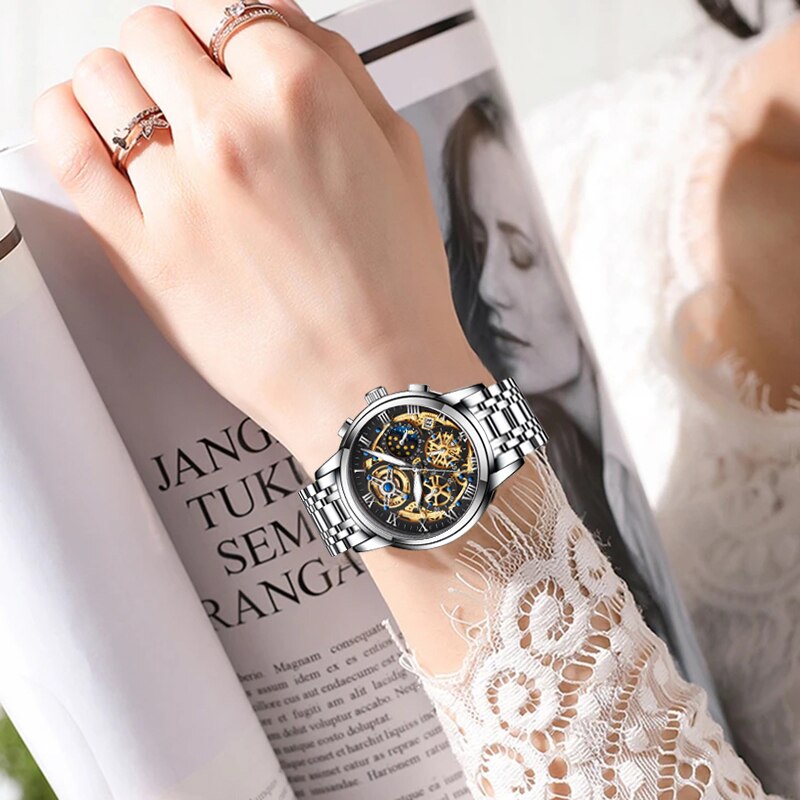 Rose Gold Stainless Steel Waterproof Wristwatch for Women