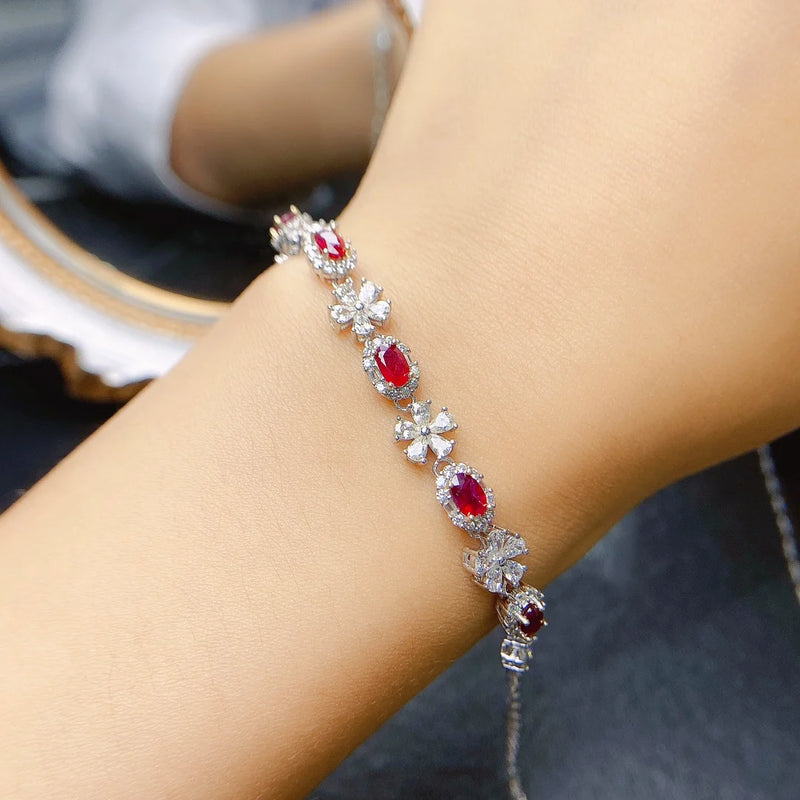 Sterling Silver Natural Ruby Bracelet for Women