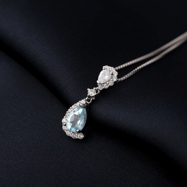 925 Sterling Silver Natural Sky Blue Topaz Pendant Necklace for Women