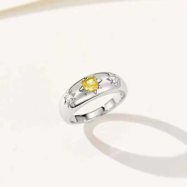 18K Gold Plated Sterling Silver Citrine & Diamond Ring for Women