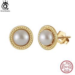 925 Sterling Silver Round Pearl Earrings for Women