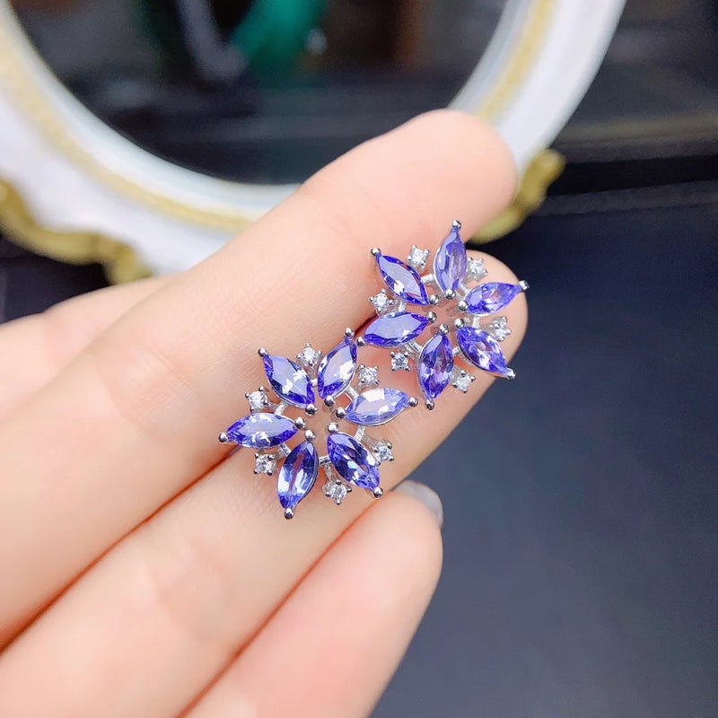 925 Sterling Silver Tanzanite Flower Design Earrings for Girl