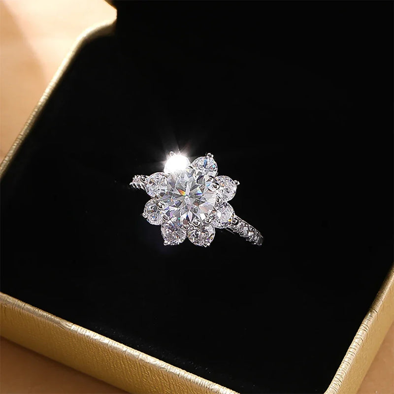 925 Silver 18K Plated Moissanite Sunflower Ring for Woman