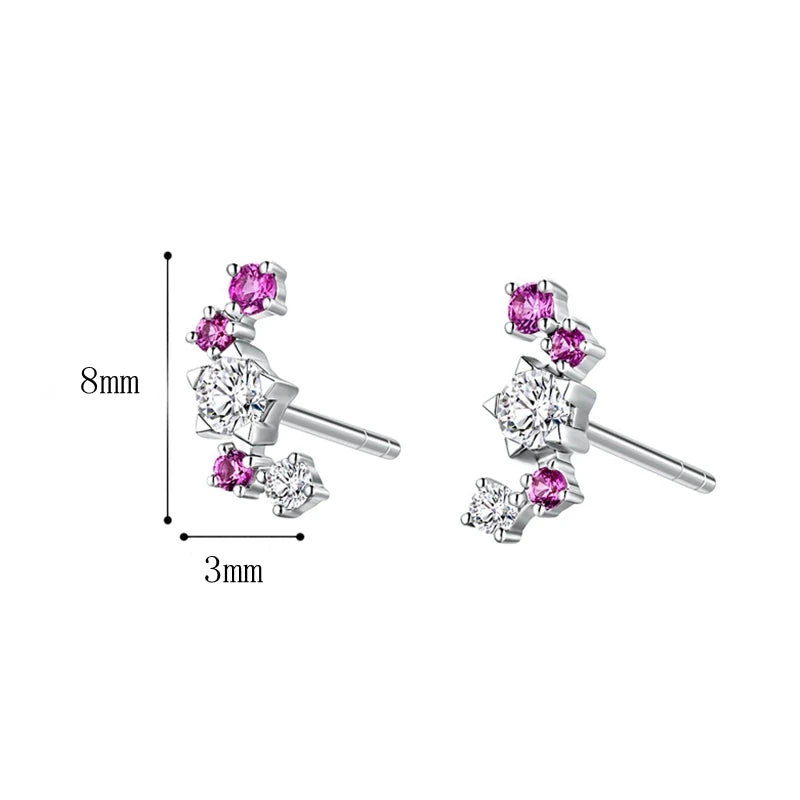 14k White Gold Lab Grown Diamond Moissanite Stud Earrings with Pink Sapphire for Women