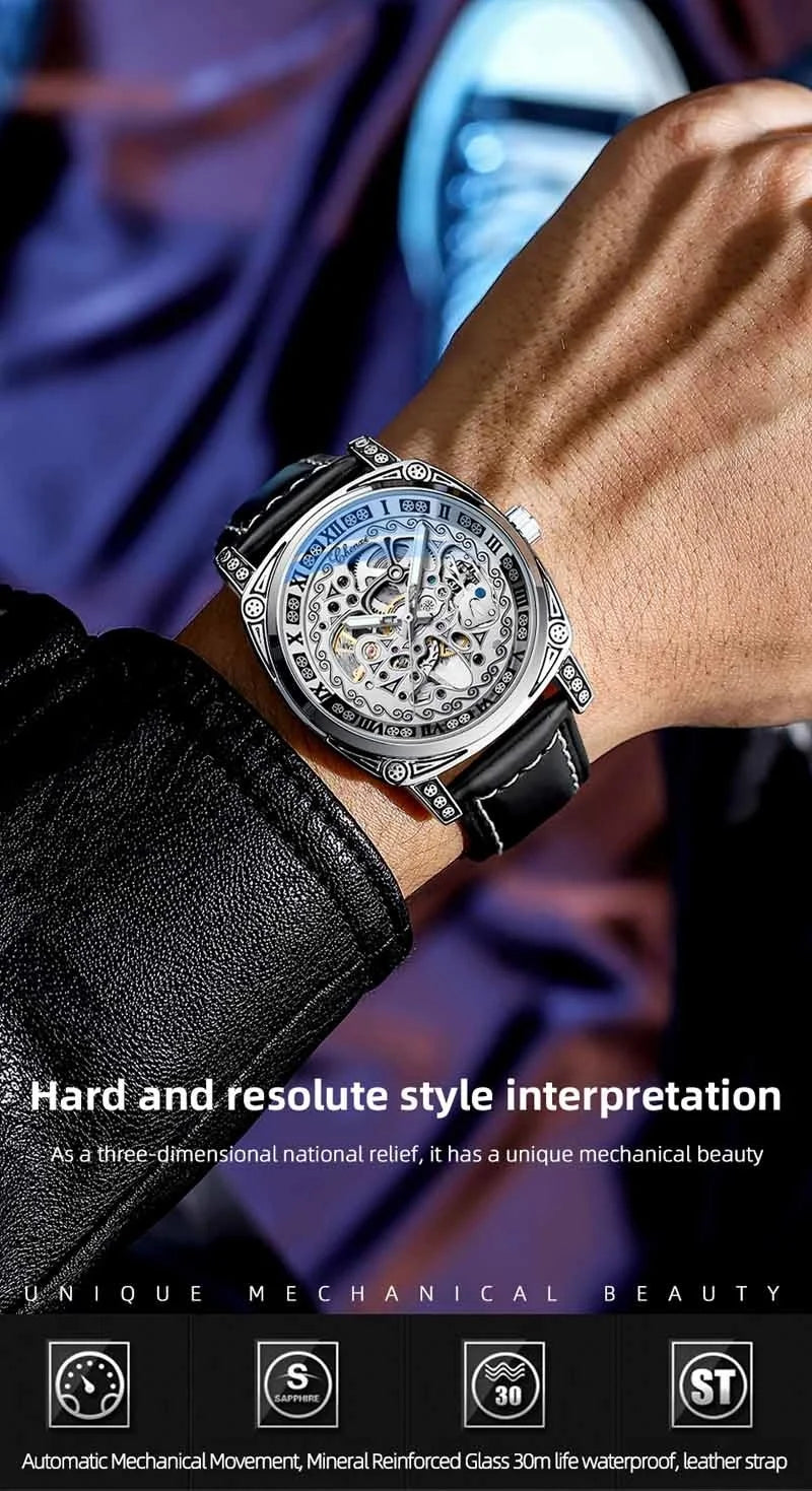 Stainless Steel Skeleton Design Automatic Luminous Men's Watch