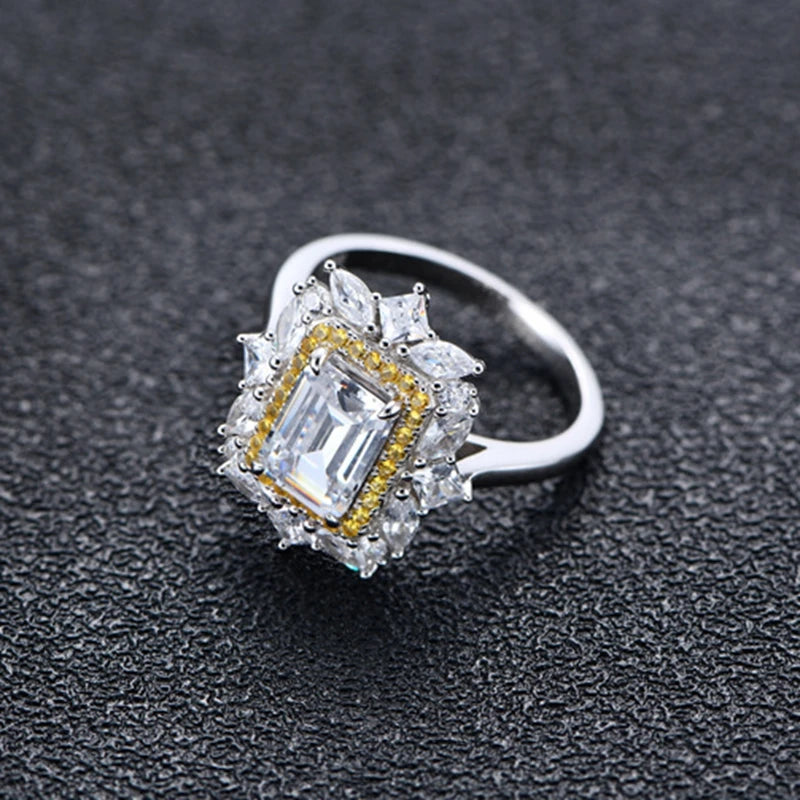 Sterling Silver 2.00ct Emerald Cut Moissanite Diamond Ring for Women