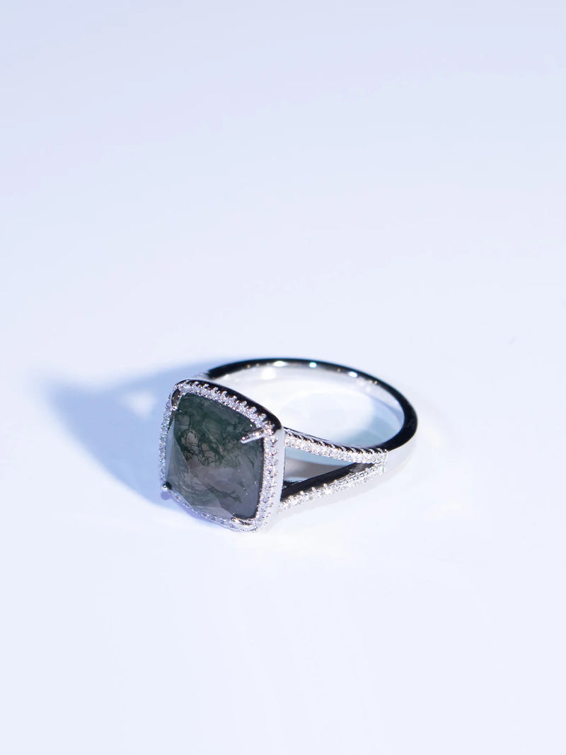 Sterling Silver Green Water Grass Diamond Ring for Woman