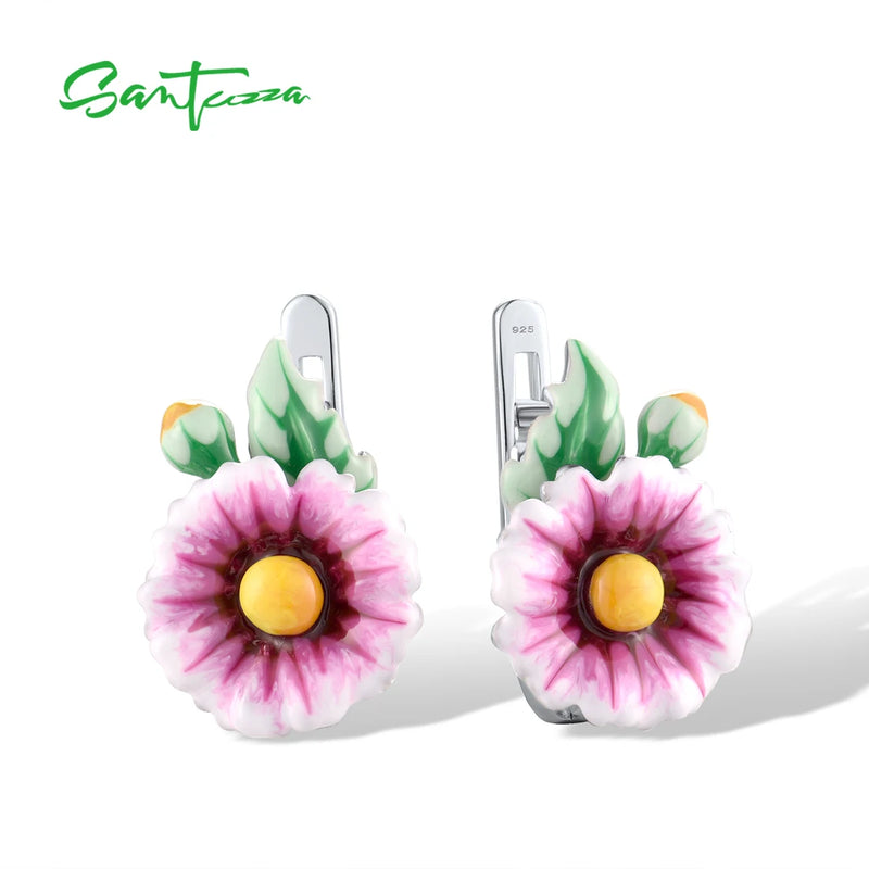 Sterling Silver Colorful Sparkling Stones Enamel Earrings for Women