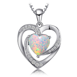 Sterling Silver Created Opal Heart Pendant Necklace for Women