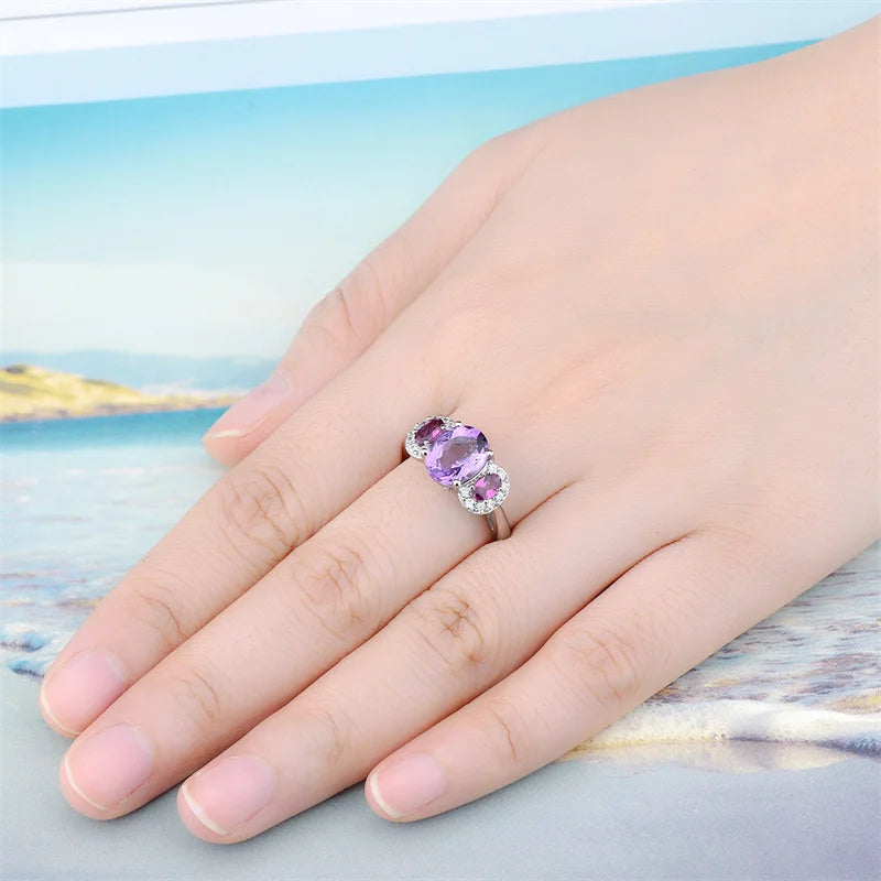 Sterling Silver Amethyst Rhodolite Garnet Rings, 3.20 ctw for Women