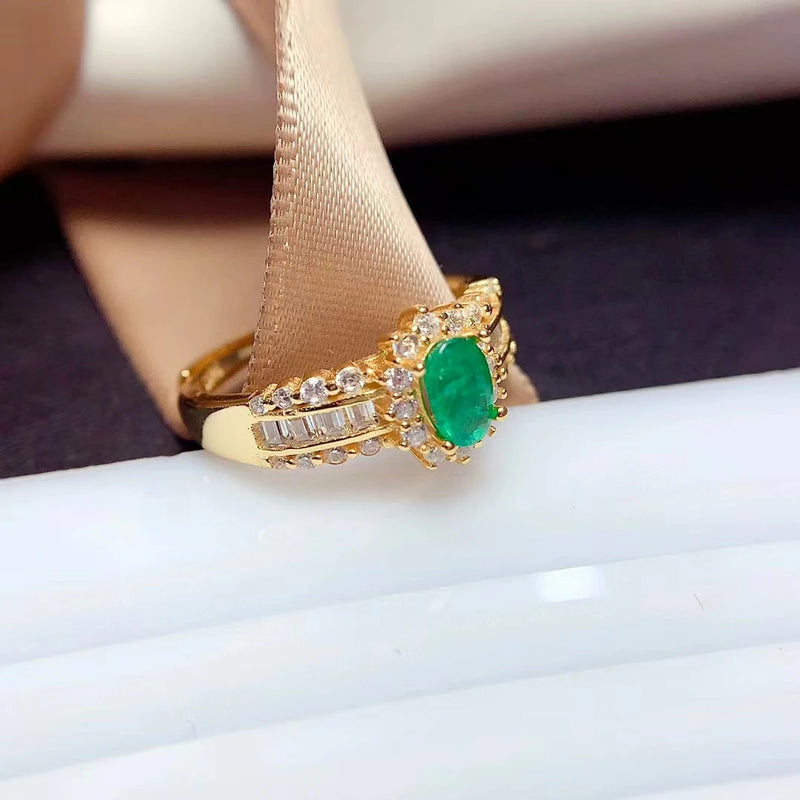 925 Sterling Silver Natural Emerald Ring for Women