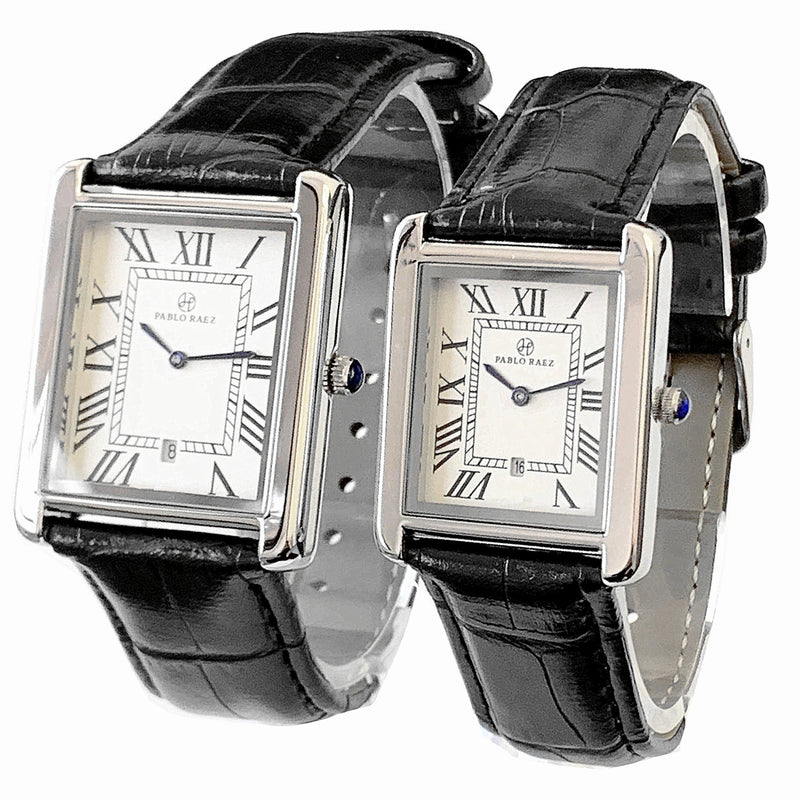 Stainless Steel Luxury Square Wristwatch with Leather Band and Quartz Movement for Women and Men