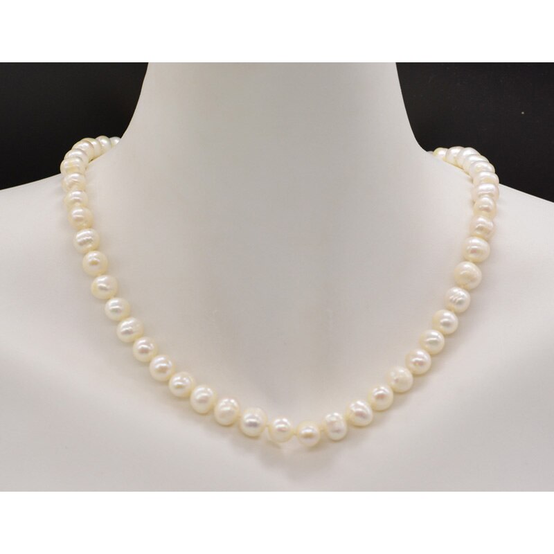 18K Gold Freshwater Pearl Necklace 8 MM for Women