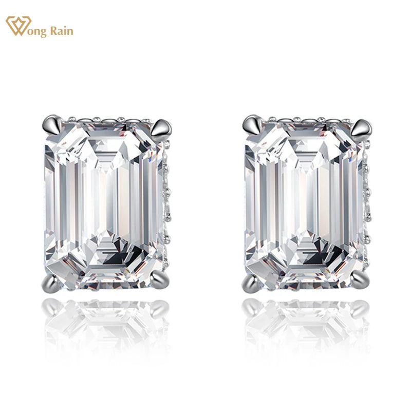 925 Sterling Silver, VVS1 3EX D Color Emerald Cut 5*7mm Moissanite Diamond Gems Studs for Women