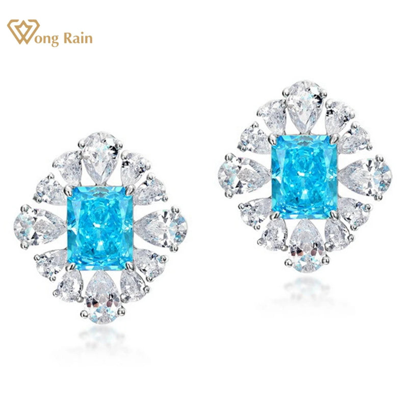 Sterling Silver Aquamarine Diamond Earrings for Women