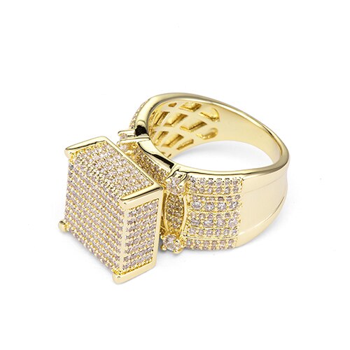 Gold Plated Hip Hop Ring with Cubic Zirconia for Men