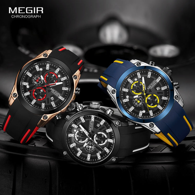 Stainless Steel Blue Silicone 24H Luminous Sport Watch for Men