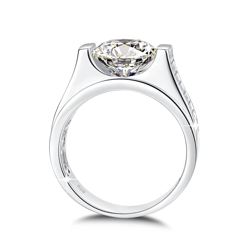 925 Sterling Silver Moissanite 4ct 10mm Round Cut Ring for Men