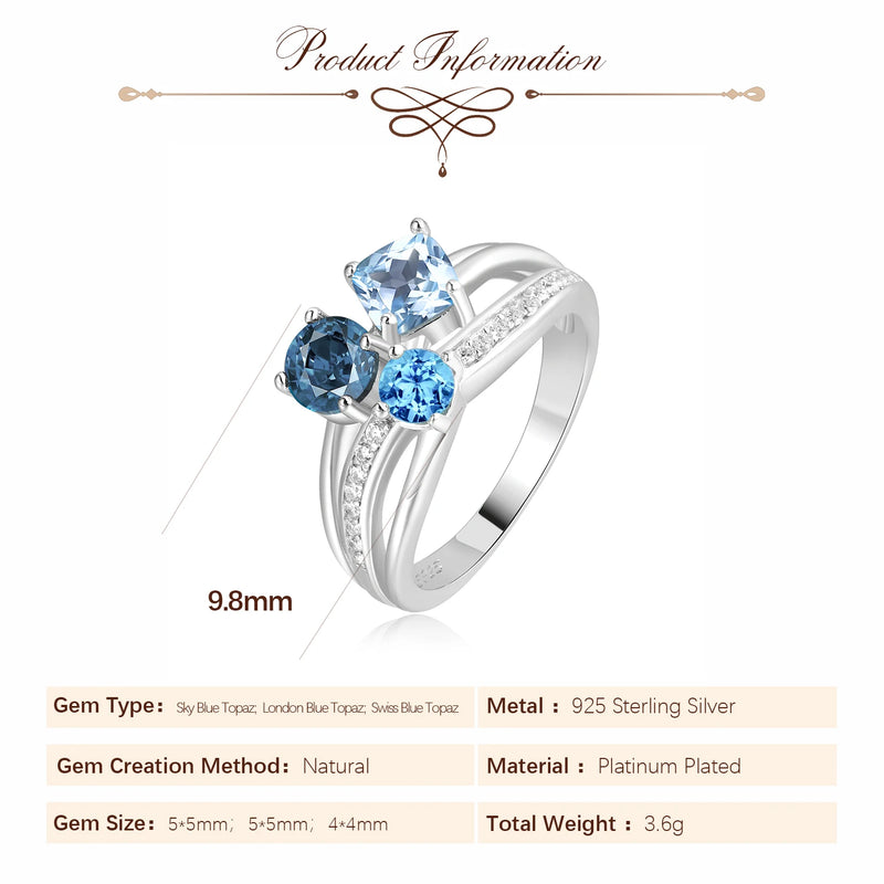 Sterling Silver London Sky Blue Topaz Trio Ring for Women