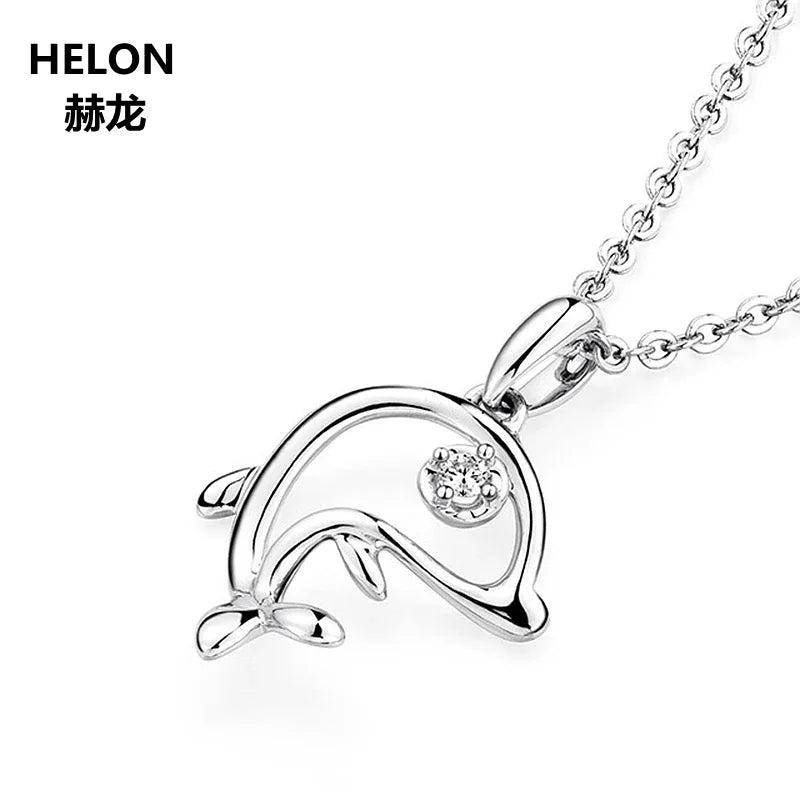 14k White Gold Natural Diamonds Dolphin Pendant for Women