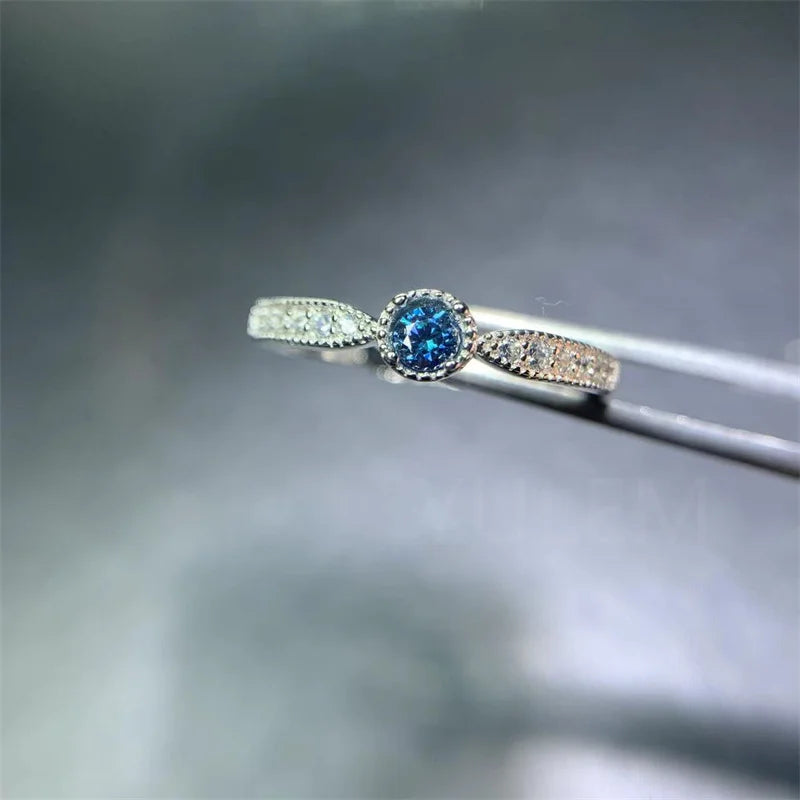 925 Silver Blue Moissanite Ring for Women