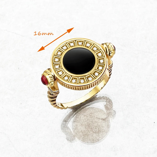 925 Sterling Silver Black Onyx Rotatable Coin Ring for Women