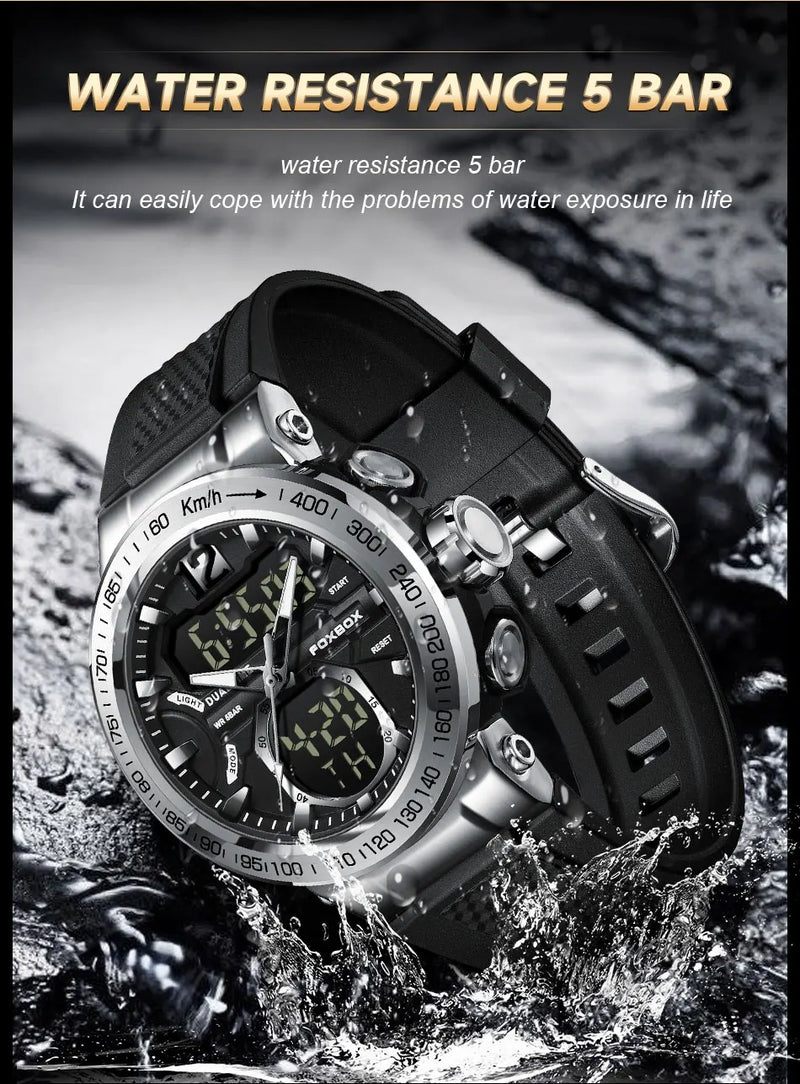 Men's Luxury Digital Analog Sport Watch with Dual Display, Original Quartz Movement, Waterproof.