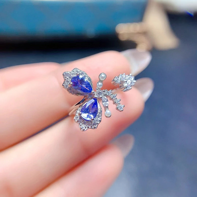 925 Sterling Silver Tanzanite Butterfly Ring for Women