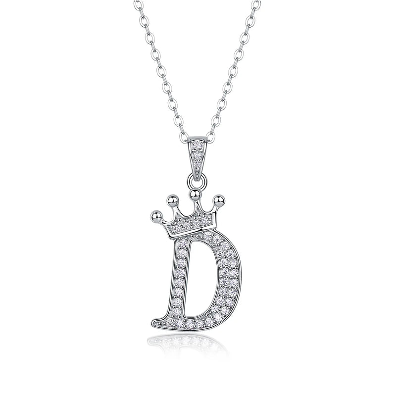 925 Sterling Silver Moissanite Diamonds Letters Crown Pendant Necklace