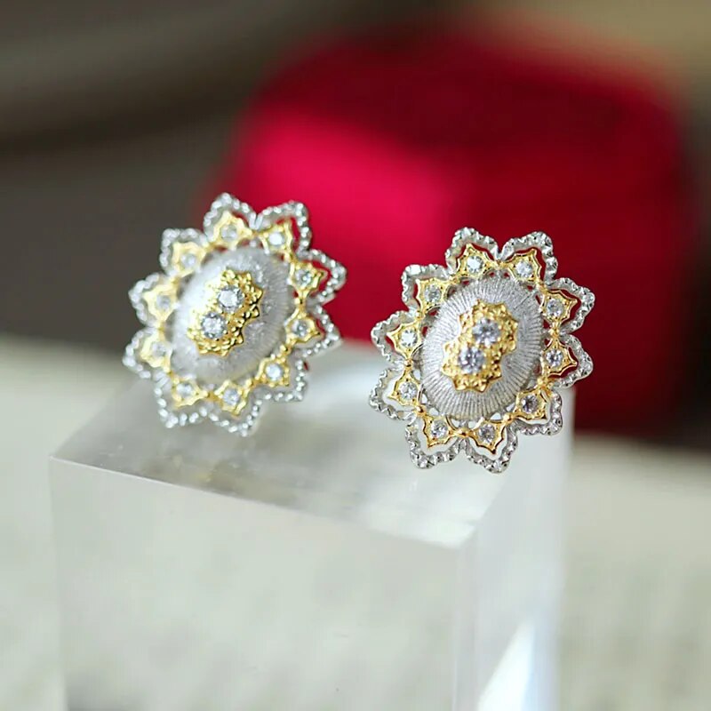 Sterling Silver Gold Plated Snowflake Earrings for Women