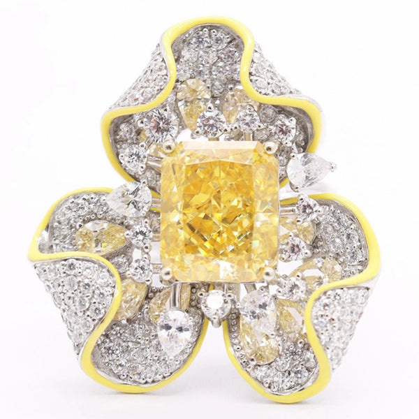 925 Sterling Silver Lab-Grown Sapphire, Citrine, and Diamond Flower Ring