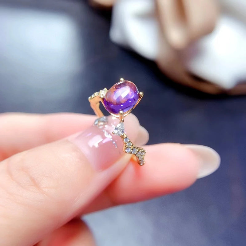 925 Sterling Silver Amethyst Ring 6x8mm for Women