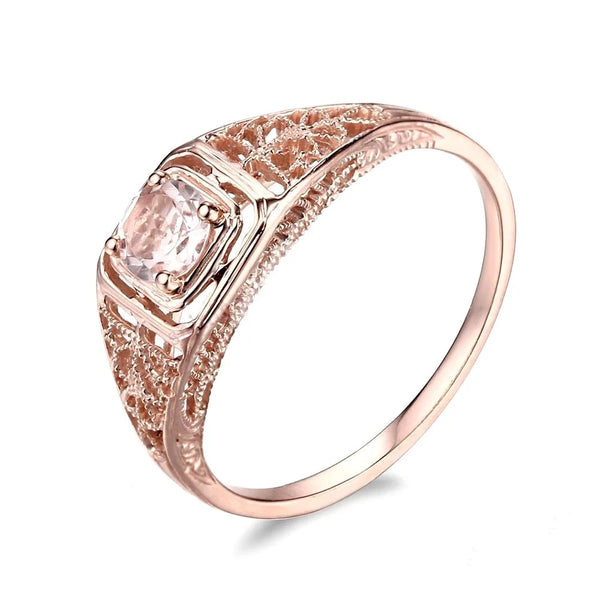 14K Rose Gold Solid Morganite 4.5mm Round Engagement Ring for Women