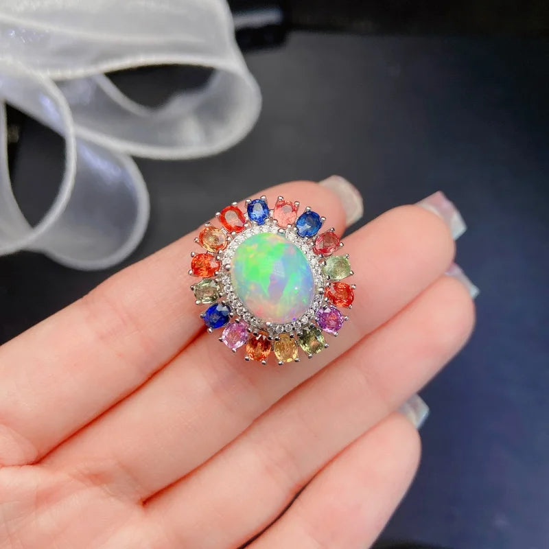 Sterling Silver Natural Opal Wedding Rings for Women