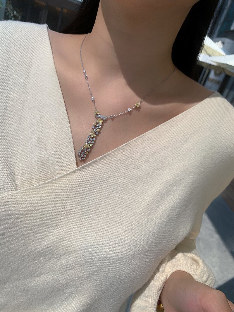 18K White Gold 4ct Yellow Diamond Pendant Necklace for Women
