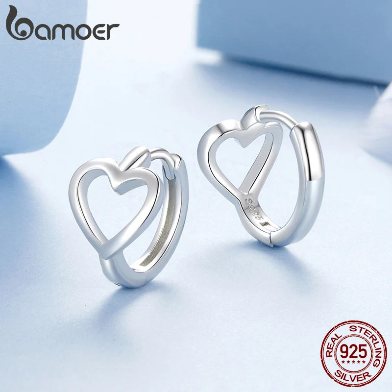 Sterling Silver Heart Hoop Earrings for Women