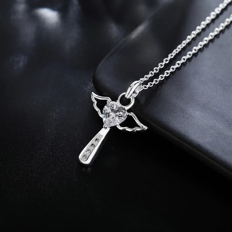 925 Sterling Silver Crystal Cross Pendant Necklace For Women