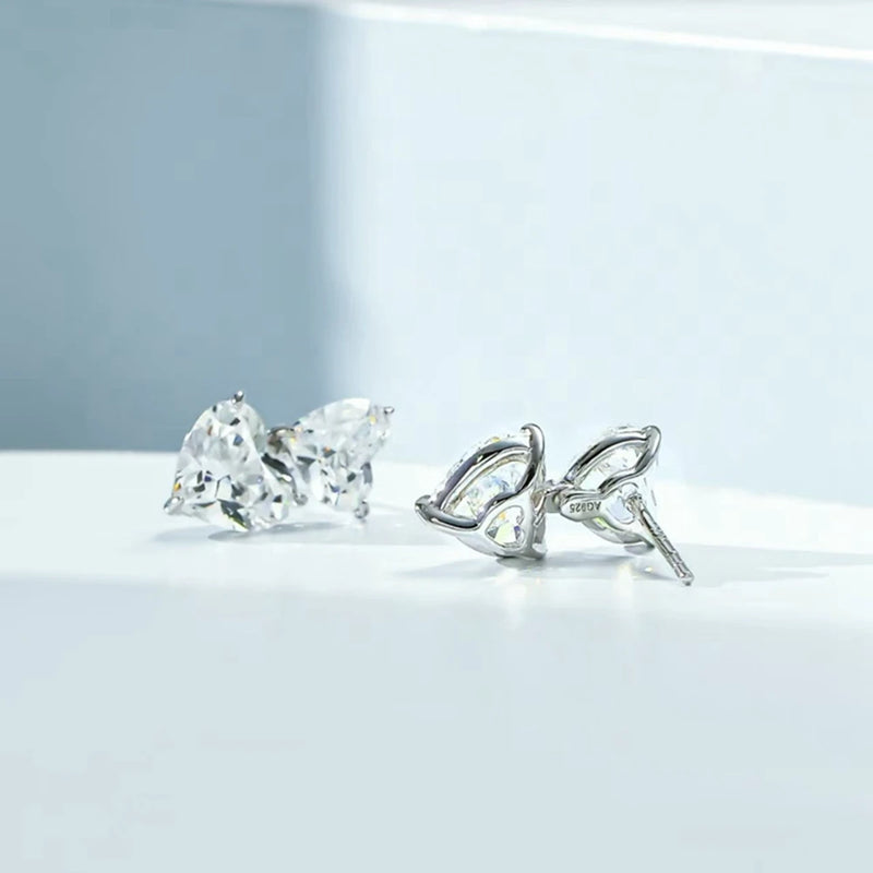 925 Sterling Silver, High Carbon Diamond Gemstone Ear Studs with 2CT Heart Cut for Women