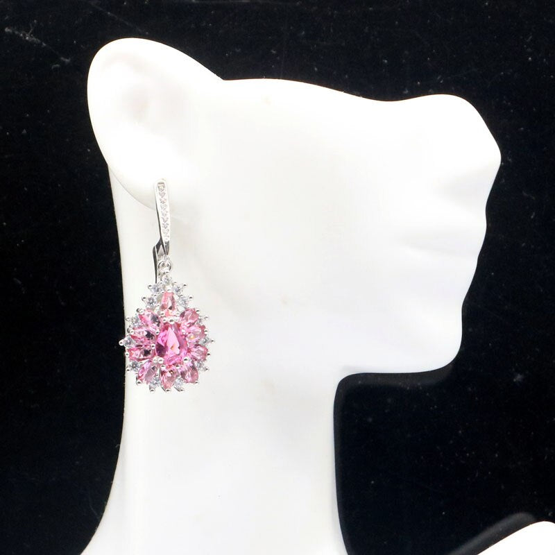 925 Sterling Silver Amethyst, Tourmaline, and CZ Earrings for Females