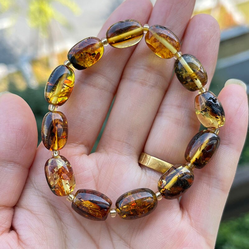 Sterling Silver Natural Amber Bracelet for Unisex