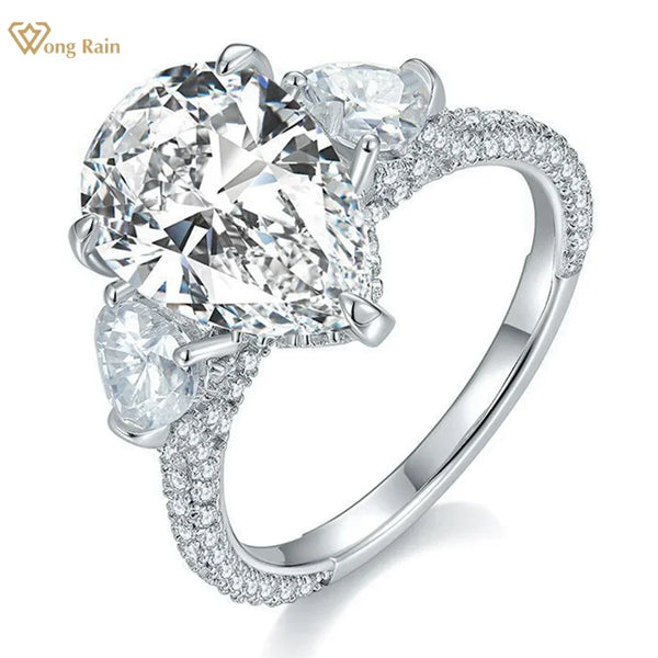 Sterling Silver Pear Cut Real Moissanite Engagement Ring for Women