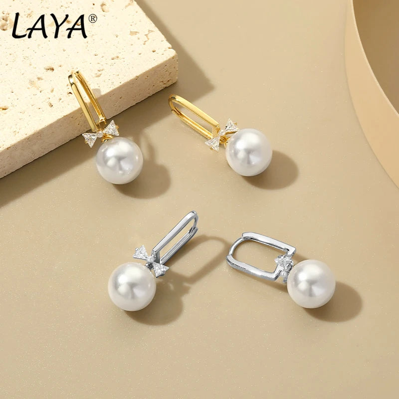 Sterling Silver Shell Pearl Drop Earrings for Women