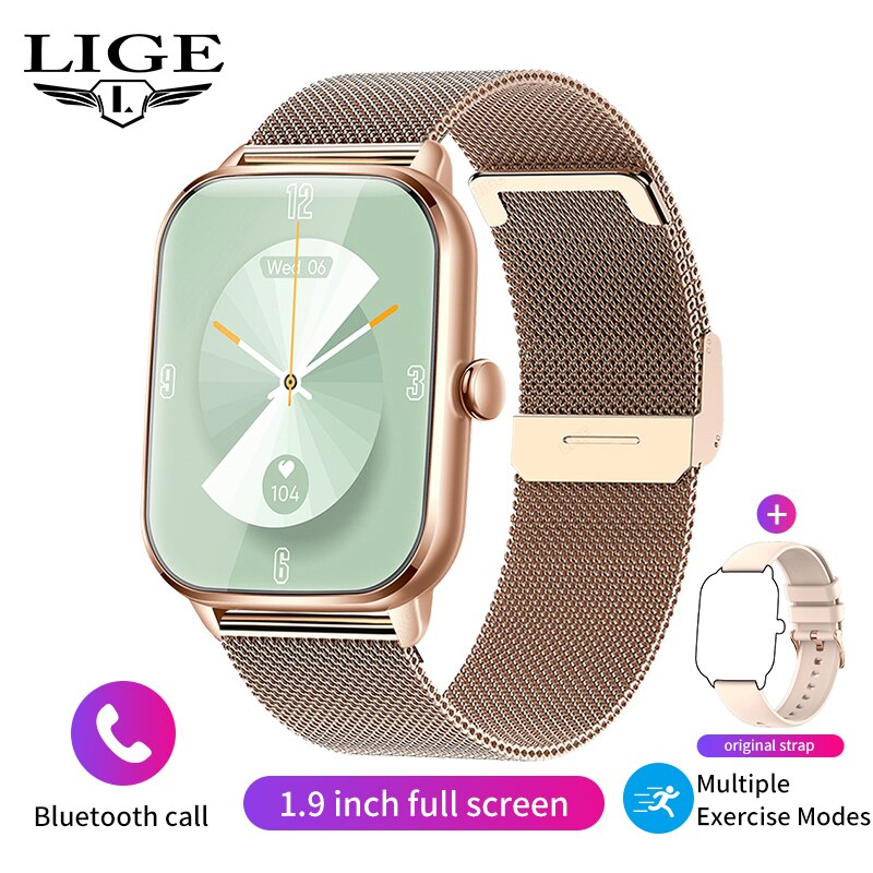 Stainless Steel 1.90 inch Bluetooth Call Full Touch Smart Watch with 100+ Sport Fitness Modes and Waterproofing for Women