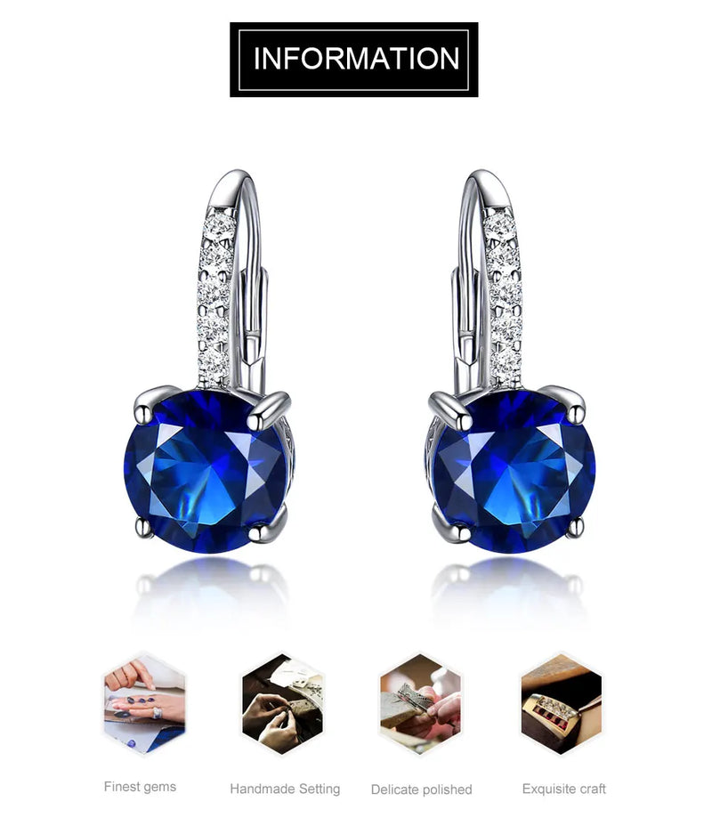 925 Sterling Silver Created Blue Sapphire Earrings for Women