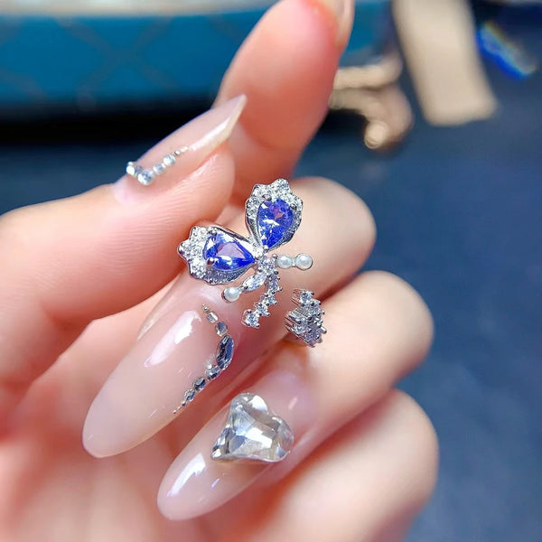 925 Sterling Silver Tanzanite Butterfly Ring for Women