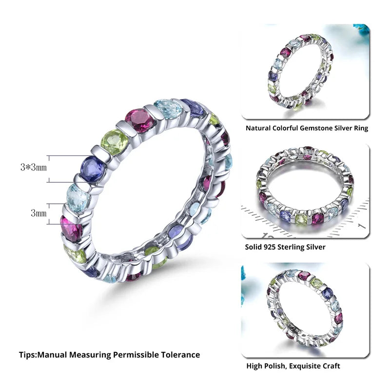 Sterling Silver Rhodolite Garnet Lolite Topaz Eternity Ring for Women