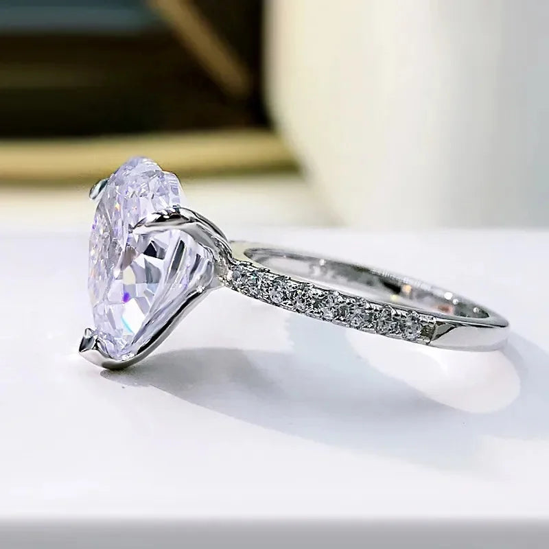 925 Silver 7.5 Carat Moissanite Heart Shape Wedding Ring for Women