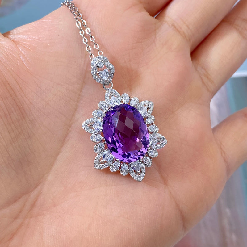 925 Sterling Silver Amethyst Pendant Necklace for Women